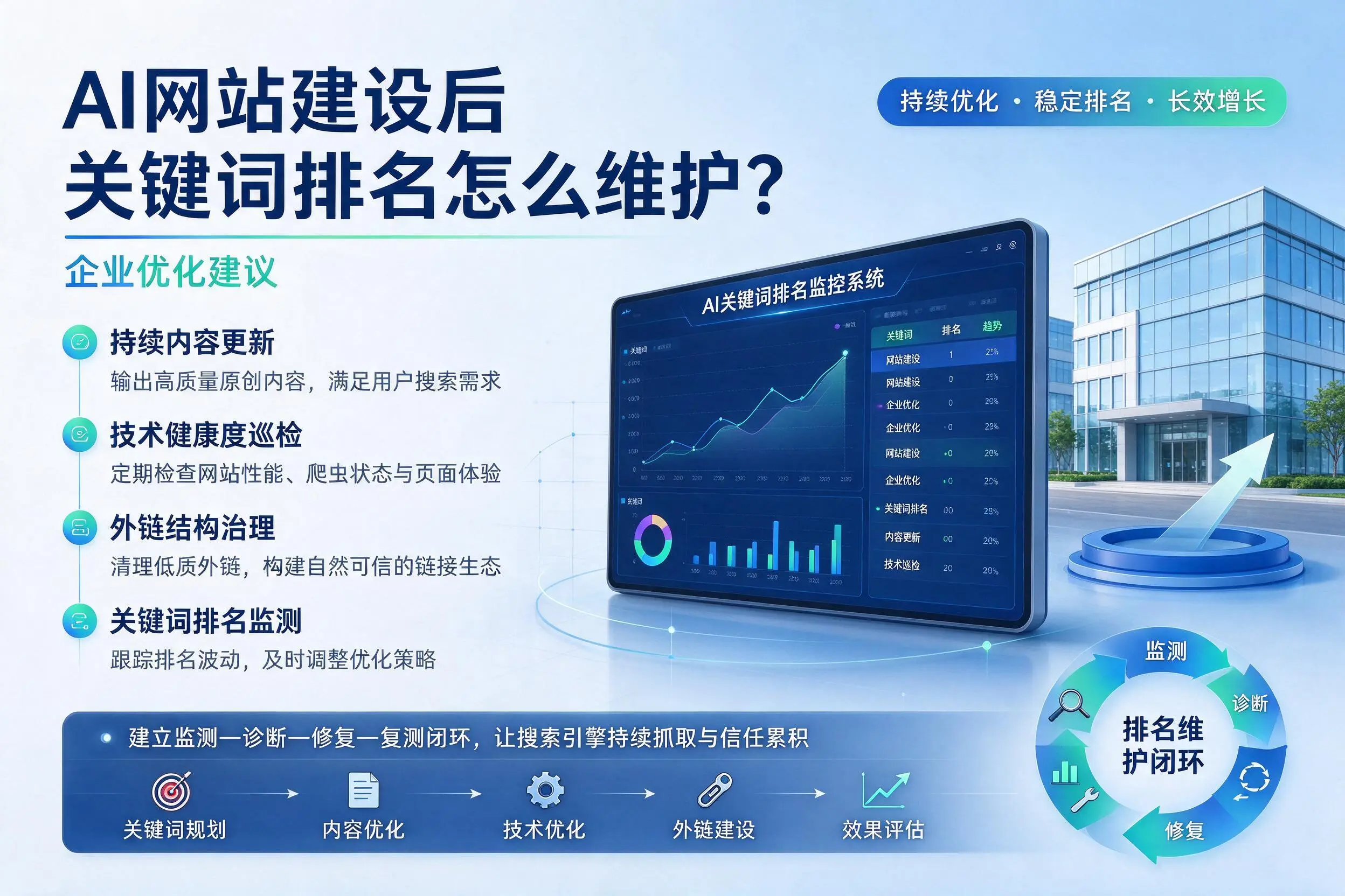 AI网站建设后关键词排名怎么维护?大同企业优化建议